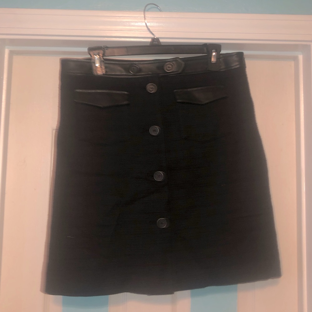 Karl Lagerfeld Black Leather Tweed Skirt